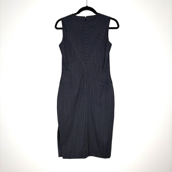 Altuzarra Pinstripe Sheath Dress Sleeveless Knee Length Navy Blue White Size 36 - Picture 8 of 10